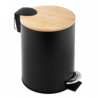 Кругла урна для сміття 3 л з педаллю та бамбуковою кришкою Yoka Vini Black Bamboo CH.VINI-BLK матова чорна