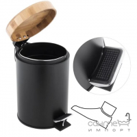 Круглая урна для мусора 3 л с педалью и бамбуковой крышкой Yoka Bin Black Bamboo CH.BIN-BLK матовая черная