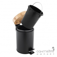 Круглая урна для мусора 3 л с педалью и бамбуковой крышкой Yoka Bin Black Bamboo CH.BIN-BLK матовая черная