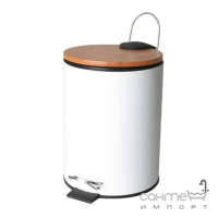 Кругла урна для сміття 3 л з педаллю та бамбуковою кришкою Yoka Vini White Bamboo CH.VINI-WHT біла матова