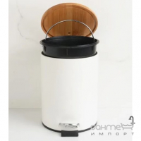 Кругла урна для сміття 3 л з педаллю та бамбуковою кришкою Yoka Vini White Bamboo CH.VINI-WHT біла матова