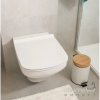 Круглая урна для мусора 3 л с педалью и бамбуковой крышкой Yoka Bin White Bamboo CH.BIN-WH матовая белая