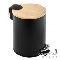 Кругла урна для сміття 3 л з педаллю та бамбуковою кришкою Yoka Vini Black Bamboo CH.VINI-BLK матова чорна