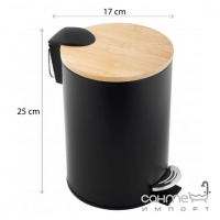 Кругла урна для сміття 3 л з педаллю та бамбуковою кришкою Yoka Vini Black Bamboo CH.VINI-BLK матова чорна