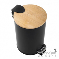 Кругла урна для сміття 3 л з педаллю та бамбуковою кришкою Yoka Vini Black Bamboo CH.VINI-BLK матова чорна