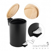 Кругла урна для сміття 3 л з педаллю та бамбуковою кришкою Yoka Vini Black Bamboo CH.VINI-BLK матова чорна