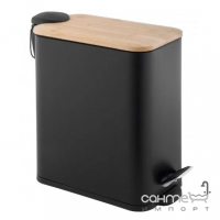 Вузька урна для сміття 5 л з педаллю та бамбуковою кришкою Yoka Moby Black Bamboo CH.MOBY-5-BLK матова чорна