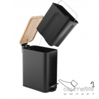 Вузька урна для сміття 5 л з педаллю та бамбуковою кришкою Yoka Moby Black Bamboo CH.MOBY-5-BLK матова чорна