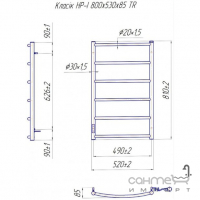 Электрический полотенцесушитель Mario Классик HP-I 800x530 TR K цвет нерж сталь