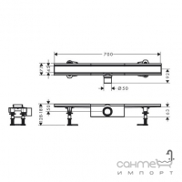 Линейный душевой трап под плитку Hansgrohe RainDrain Compact Flat 700 56177000 матовая сталь