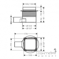 Точковий душовий трап Hansgrohe Raindrain Point 100x100 56247670 матовий чорний/під плитку