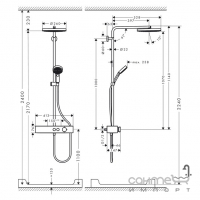 Душевая стойка со смесителем-термостатом Hansgrohe Pulsify Showerpipe 260 1jet 400 EcoSmart 24221140 бронза