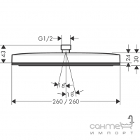 Квадратний верхній душ Hansgrohe Pulsify E 260 1jet EcoSmart 24331000 хром