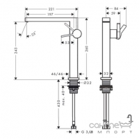 Смеситель для раковины высокий, с донным клапаном push-open Hansgrohe Tecturis E 240 Fine CoolStart 73073140 бронза